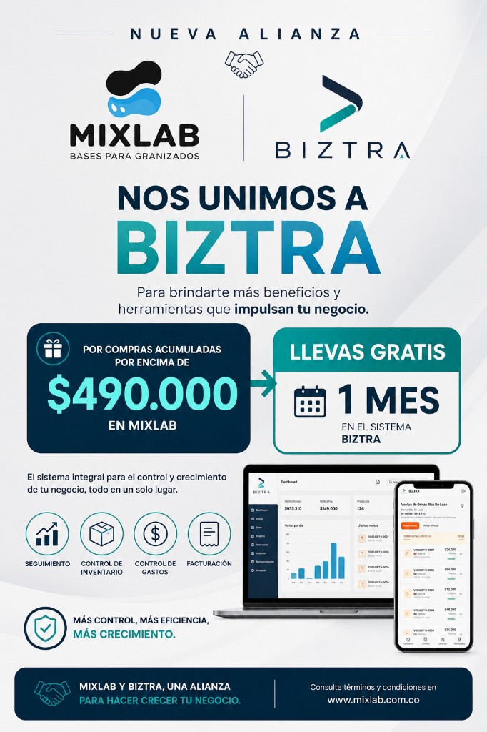 Alianza MixLab y Biztra: 1 mes gratis del sistema por compras acumuladas superiores a $490.000